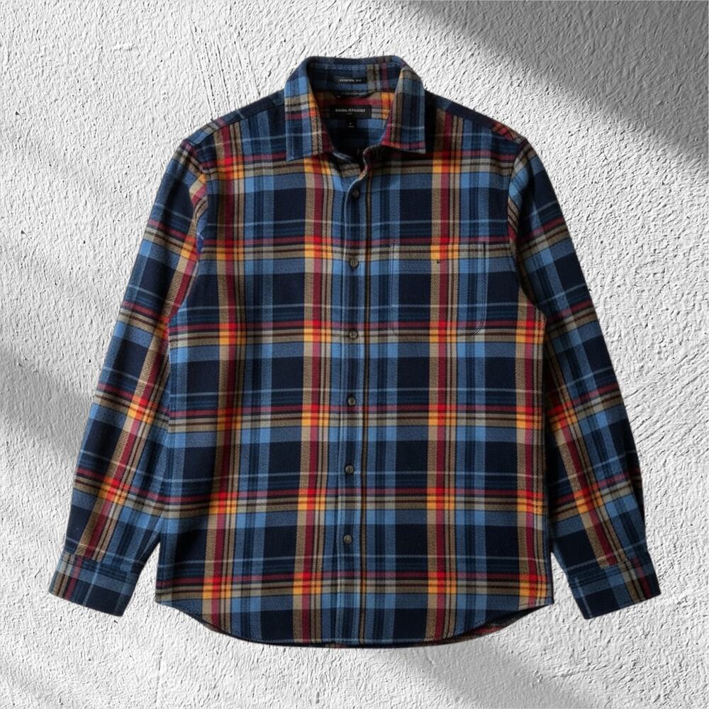 Banana Republic Mens Flannel Standard Plaid Long Sleeve Button Up Blue Multi L